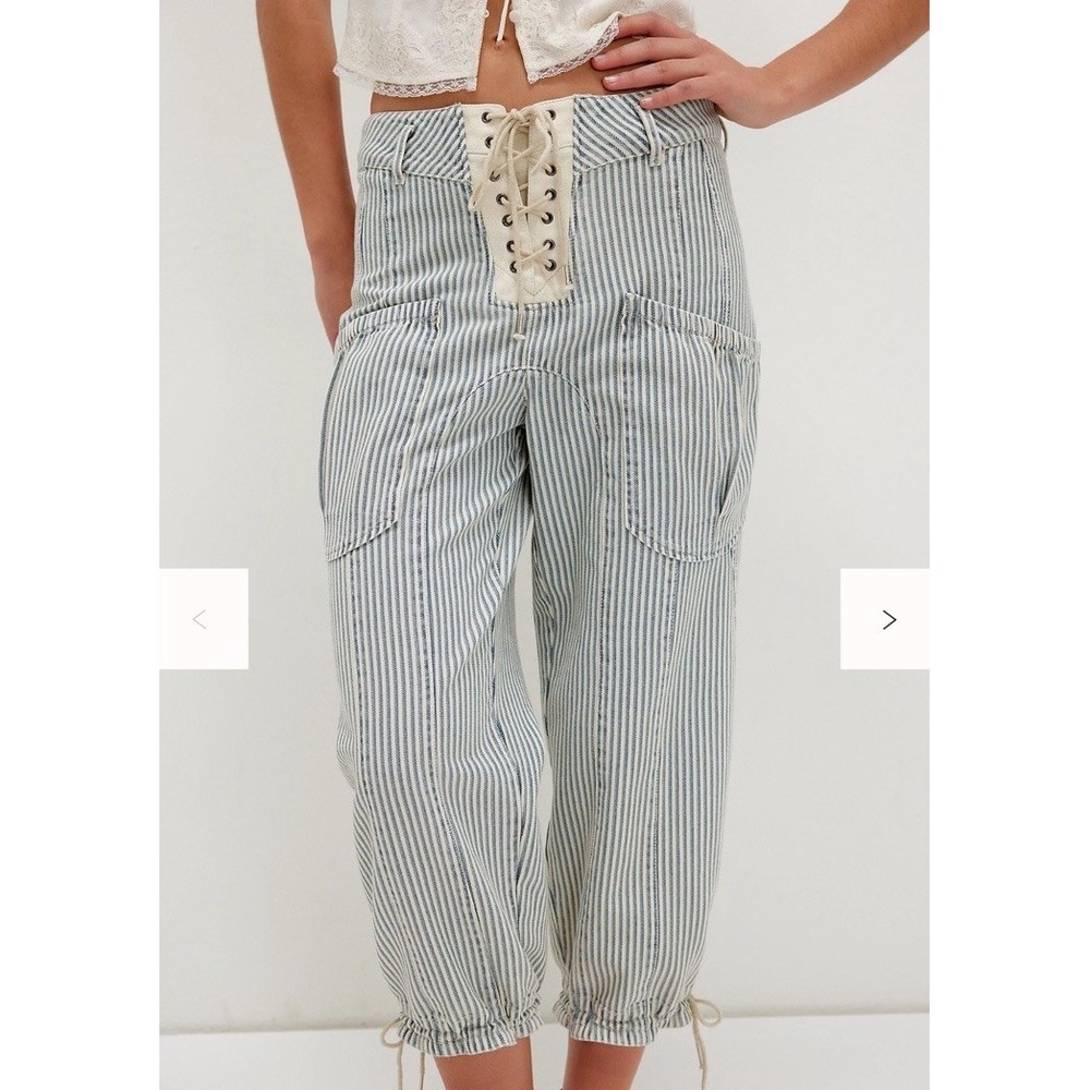 We The Free × Free People Smooth Sailing Striped Cropped Jeans Sz 24 EUC
